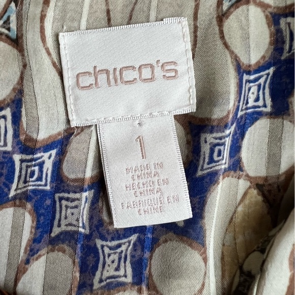 Chico’s Women’s Sz M Geometric Tribe Tunic Top Blouse Long Sleeve Woven Pattern - Picture 5 of 13